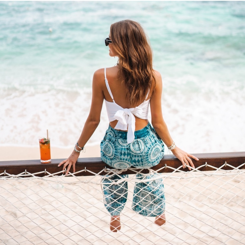 Lotus&Luna Wide Leg Mandala Beach Vacay Pocket Harem Lounge Pants w/pockets EUC - Picture 2 of 14